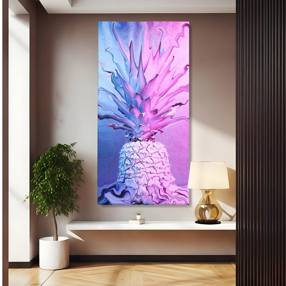 Tablou canvas cu tablou canvas cu ananas neon, fara rama, pe sasiu de lemn
